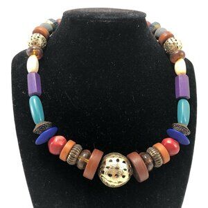 Vintage Dauplaise Necklace 17” Statement Colorful Choker Retro Beaded Collar